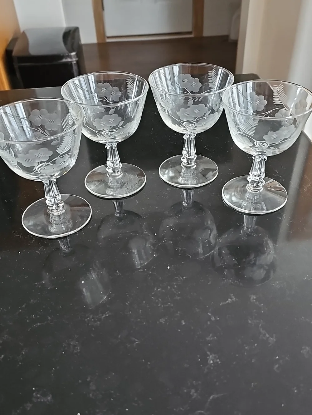 4 Vintage Etched Sherbert Glasses